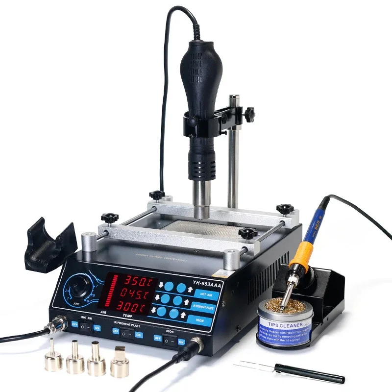 Model 853AAA All-In-One Hot Air Rework & Soldering Iron Station with Preheater. Now Includes Plug & Play Hot Air Gun