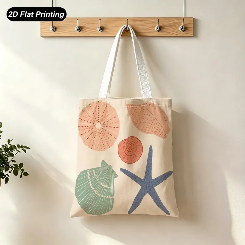 1PC【Tote Bag】2DFlat effect，ocean style and starfish print tote bag，Lightweight and large capacity，Adapted shoppi