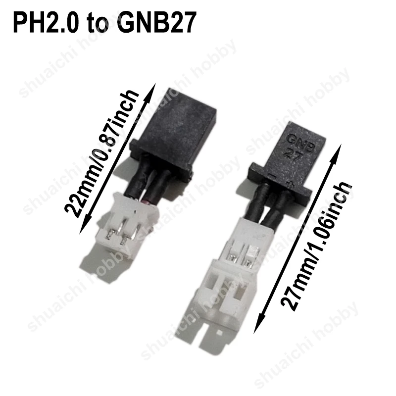 2PCS Short 1S Hollow Cup Lithium Battery Adapter Cable PH2.0 to BT2.0 GNB27 Male Female Connector Head for RC Airplane Drone