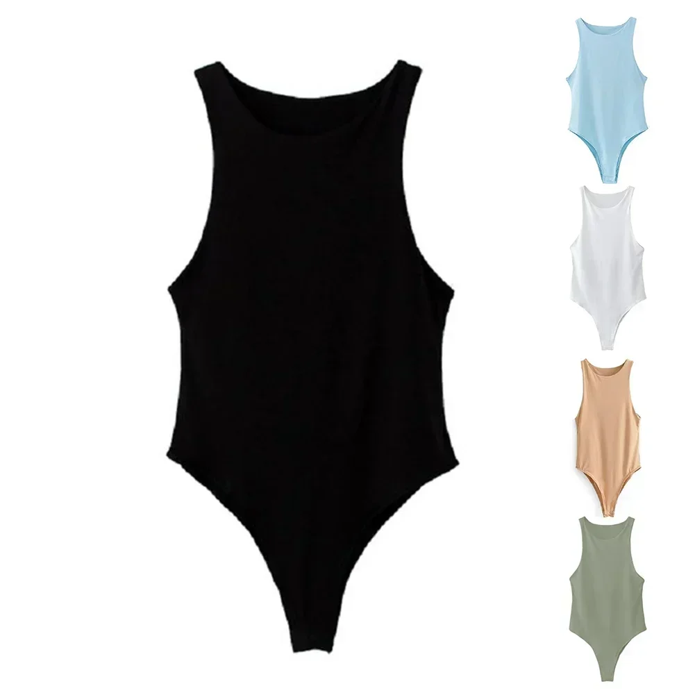 Women Sexy Sleeveless Solid Color Bodysuit Base Jumpsuit Slim Tops Tights