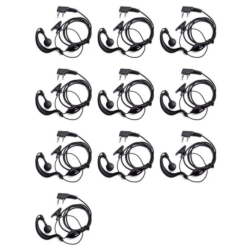 24-Hour Delivery 10X Walkie Talkie Headset 2 Pin K-Plug Wired Two Way Ham Radio Earpiece For Baofeng BF-888S UV5R 992 Earwear
