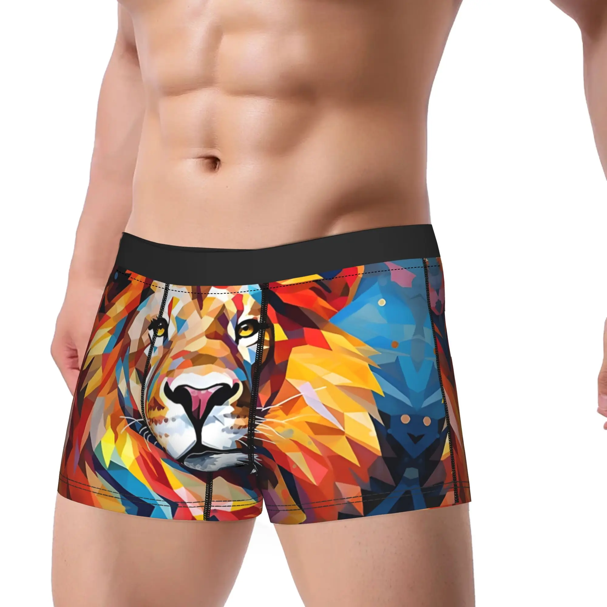 Colorful Abstract Polygon Exotic Animal Print Lion Underpants Breathbale Panties Man Underwear Polygon Comfortable Shorts Boxer