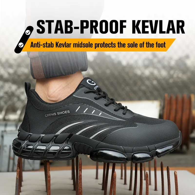 Schwarze Sicherheitsschuhe mit Stahlkappe, leichte Arbeitsschuhe für Damen und Herren, industrielle Sicherheitsstiefel, rutschfeste Arbeitsschuhe_voghion.com