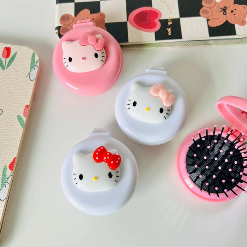 Kawaii Sanrio Hello Kitty Massage Airbag Comb With Mirror Cute Children Beauty Girl Long Hair Hair Comb Portable Gift