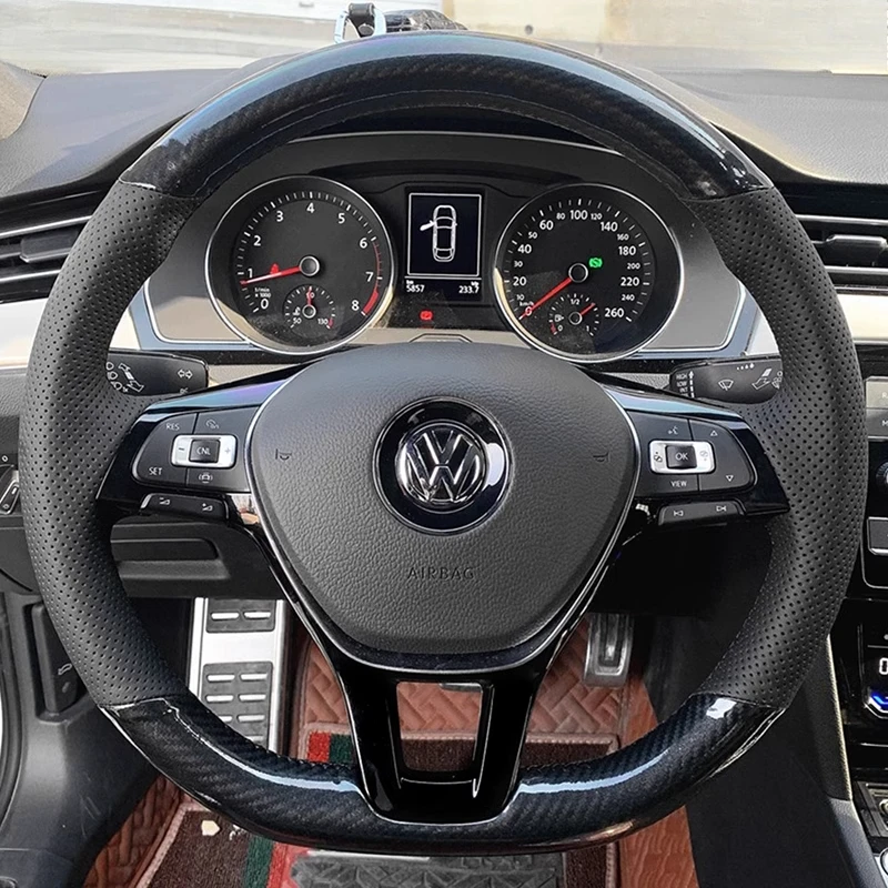 

For Volkswagen VW Golf 7 Mk7 Polo Jetta Passat B8 Hand Stitched black Genuine Leather carbon fiber non-slip Steering Wheel Cover