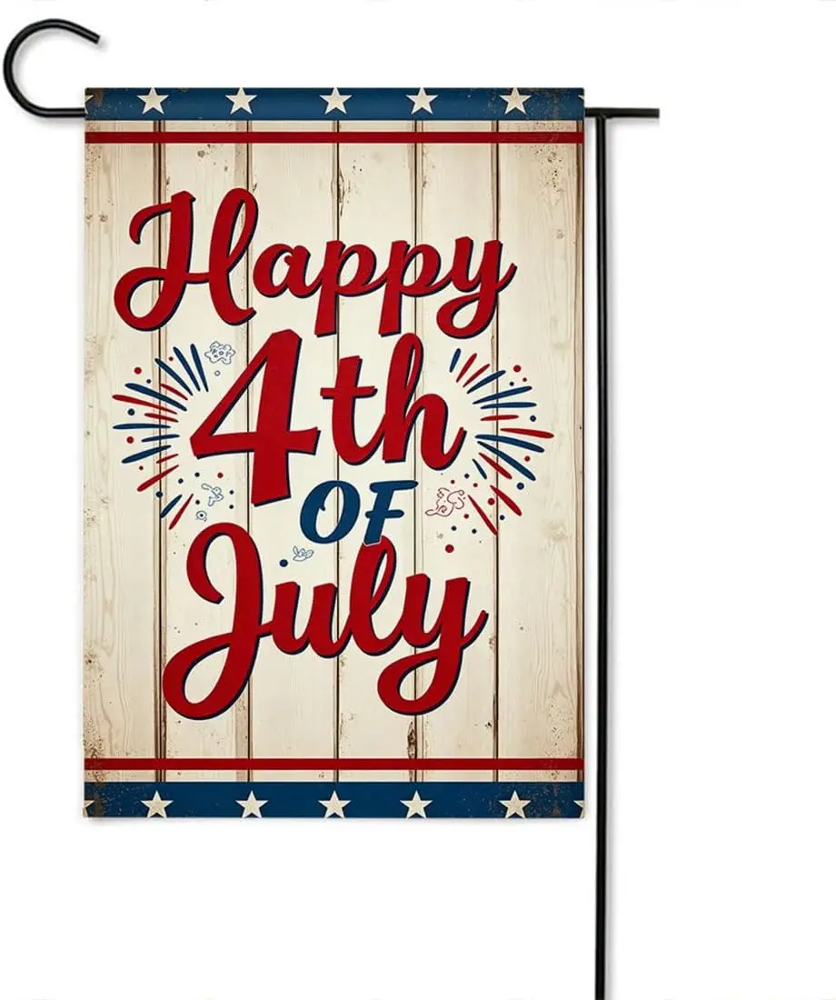 Gkyygk Happy July 4th Patriotic Garden Flag 12 x 18 Inch Double Sided Welcome Banners Farmhouse Holiday Outside Decor Burlap kkz