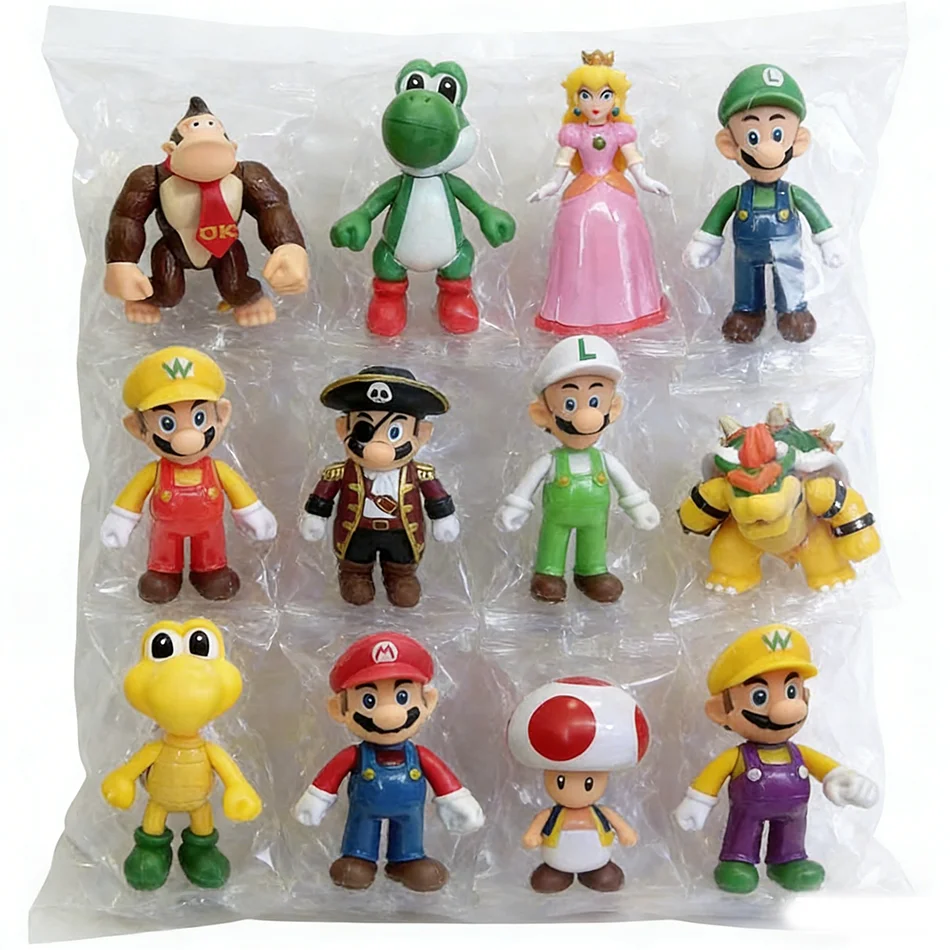 

Набор из 12 фигурок Super Mario Bros из ПВХ: Луиджи, Йоши, Донки Конг, Гриб — идеальный подарок на день рождения для детей