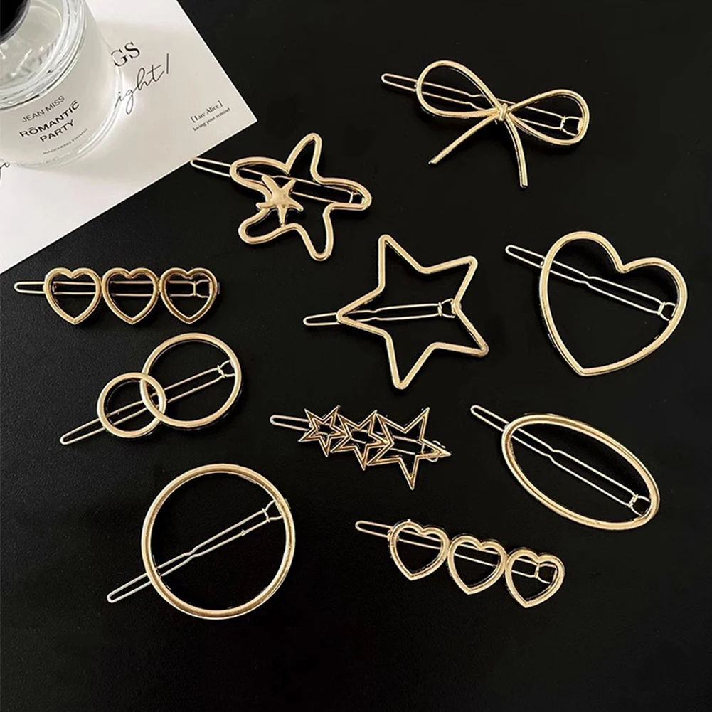 Fashion Metal Frog Clip Triangle Moon Hairpin Word Clip Elegant Star Round Barrette For Women Girl Alloy Ladies Hair Accessories