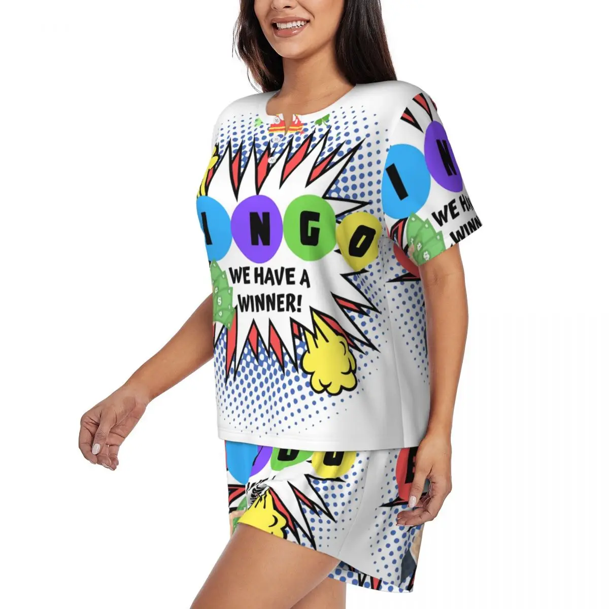 Custom Bingo We Have A Winner Pajama Sets Women 2 Piece Paper Game Short Sleeve Pjs Shorts Sleepwear