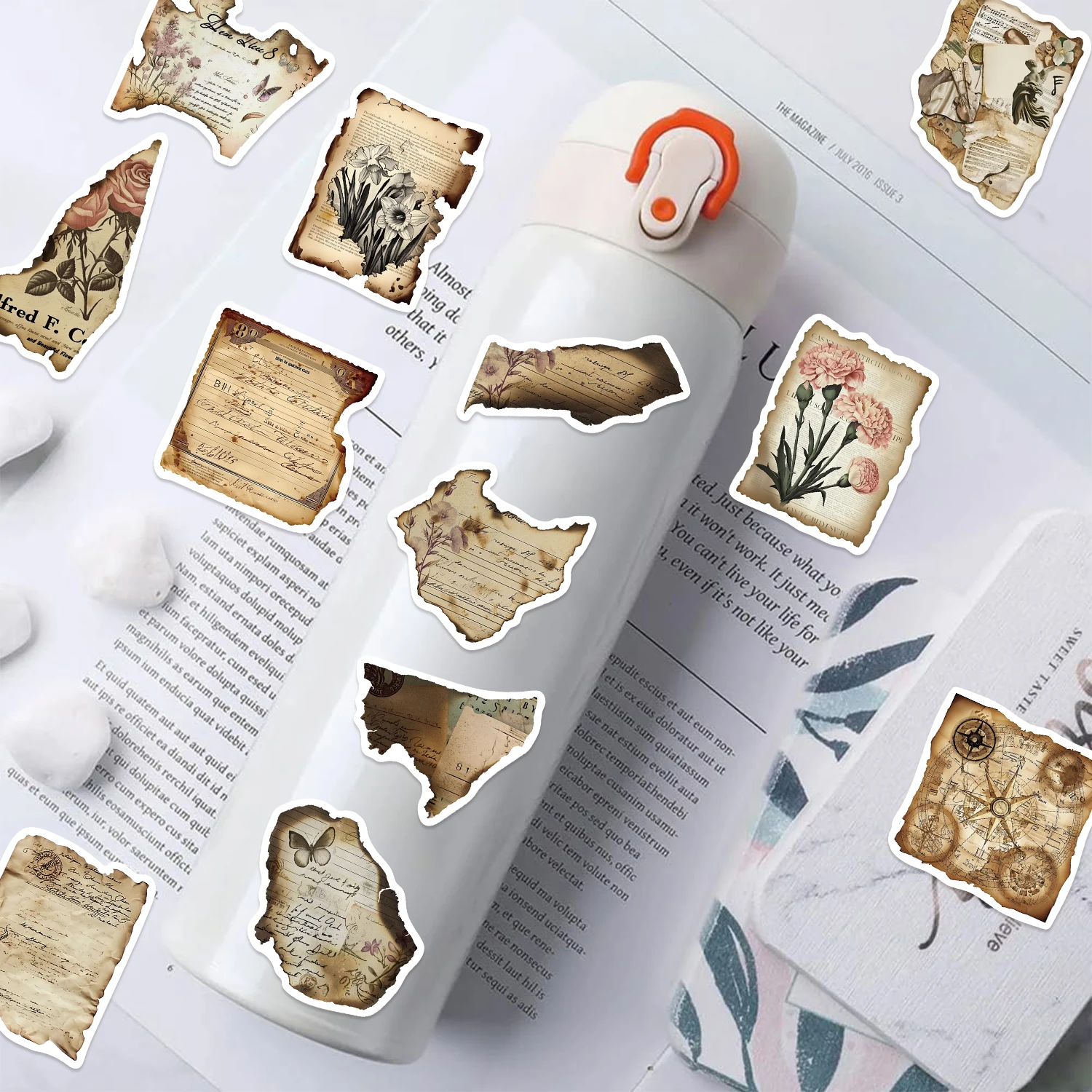 50 pçs retro queimado estética adesivos queima decoração do vintage para scrapbooking portátil geladeira guitarra viagem bagagem