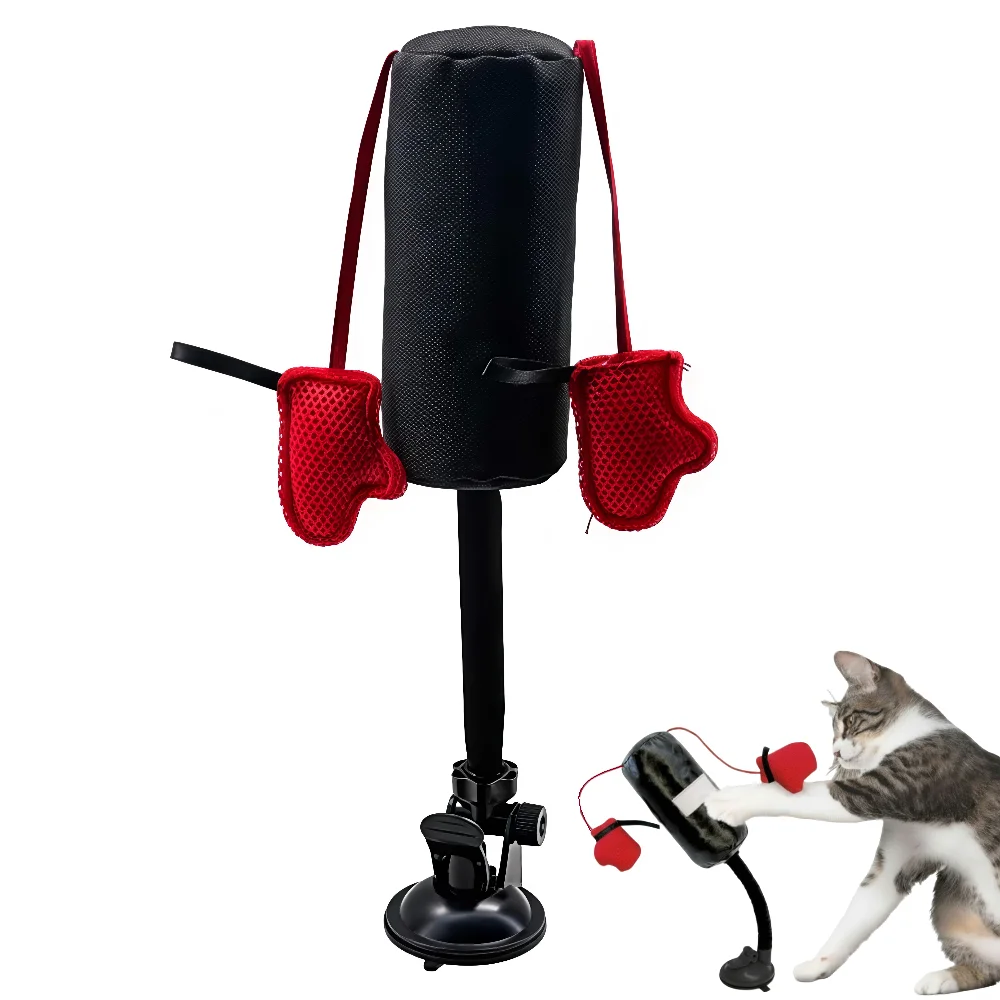 Cat Boxing Punch Bag, Indoor Adult Cat Boxing Gloves, Suction Cup Rocking Cat Interactive Toy
