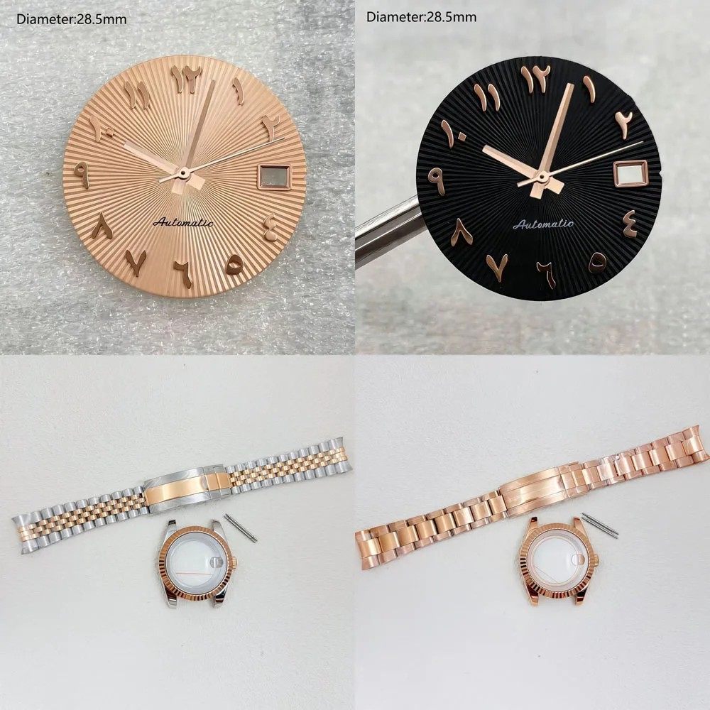 28.5mm NH35 S Logo Dial Yellow Blue Rose Gold Radial Pattern Arabic Dial for NH35 Movement Silver Hands NH35 s Dial Watchmods