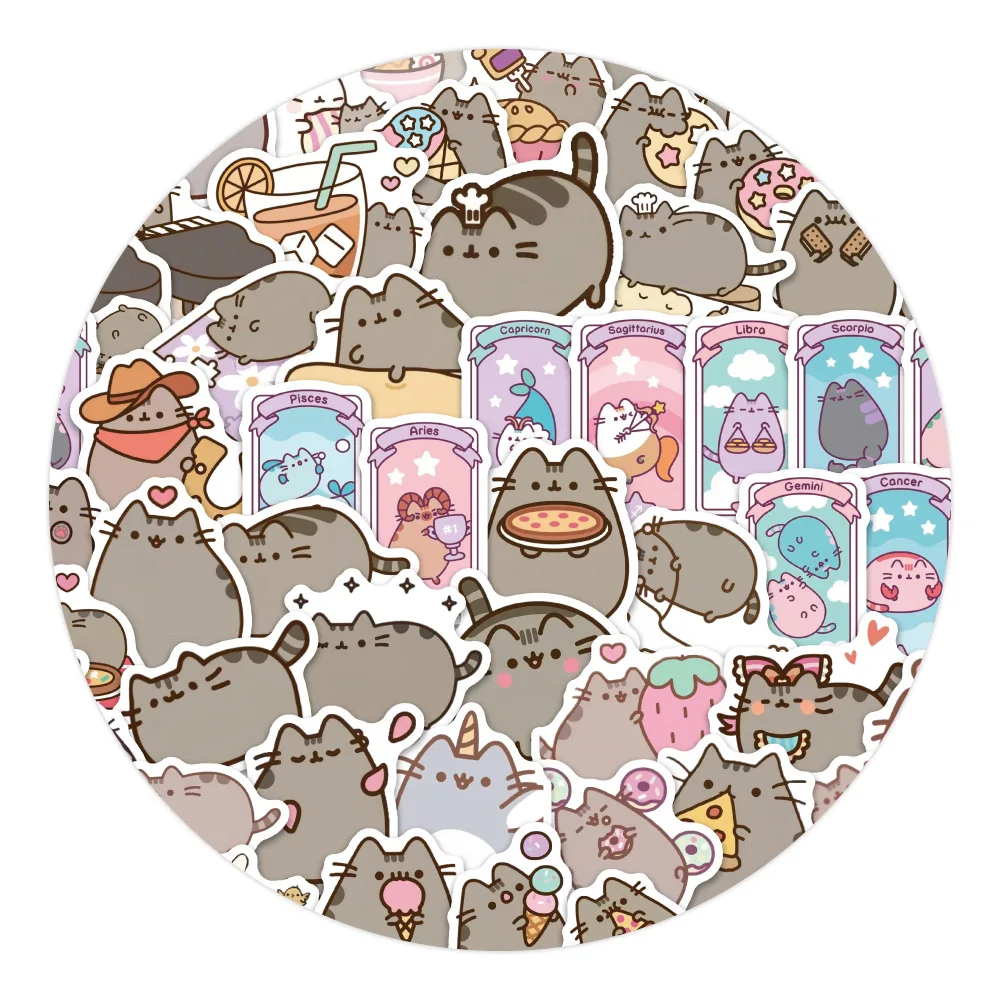 80PCS Pusheen Style Cartoon Cat Stickers Waterproof Graffiti Skateboard Notebook Phone Cute Decoration Decals Toys
