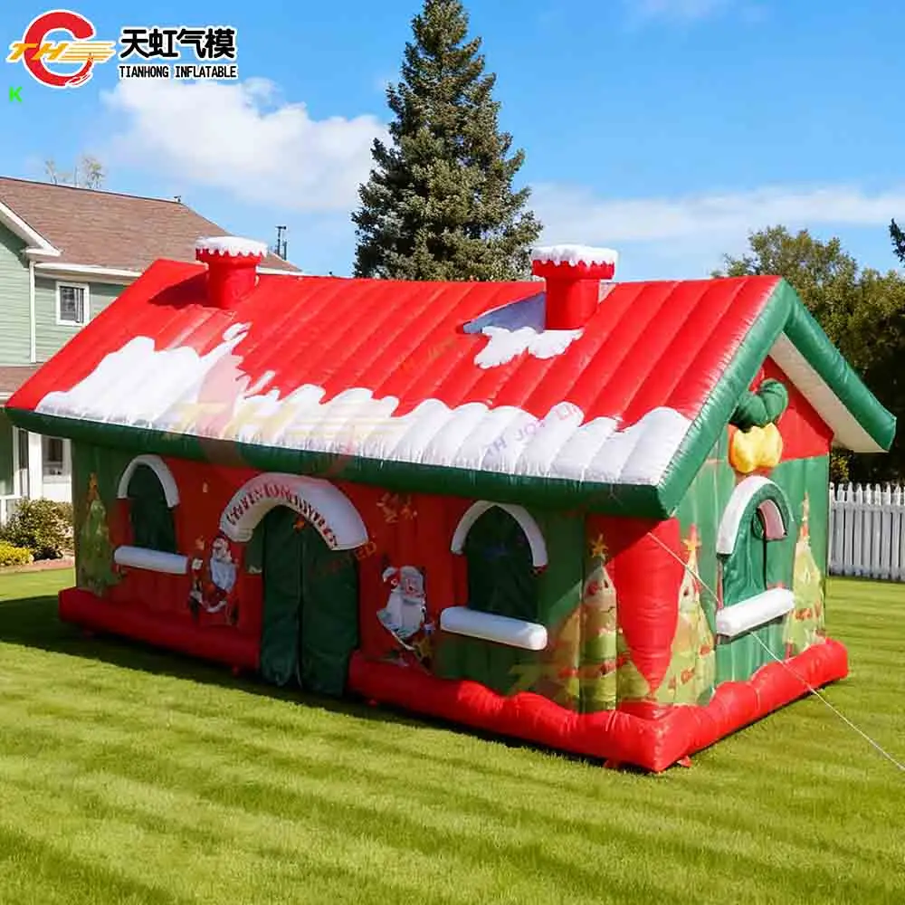 Schneller Versand, riesiges aufblasbares Weihnachtshaus-Nachtclub-Zelt für Party-Events im Freien, kommerzielle aufblasbare Weihnachtsmann-Grotto