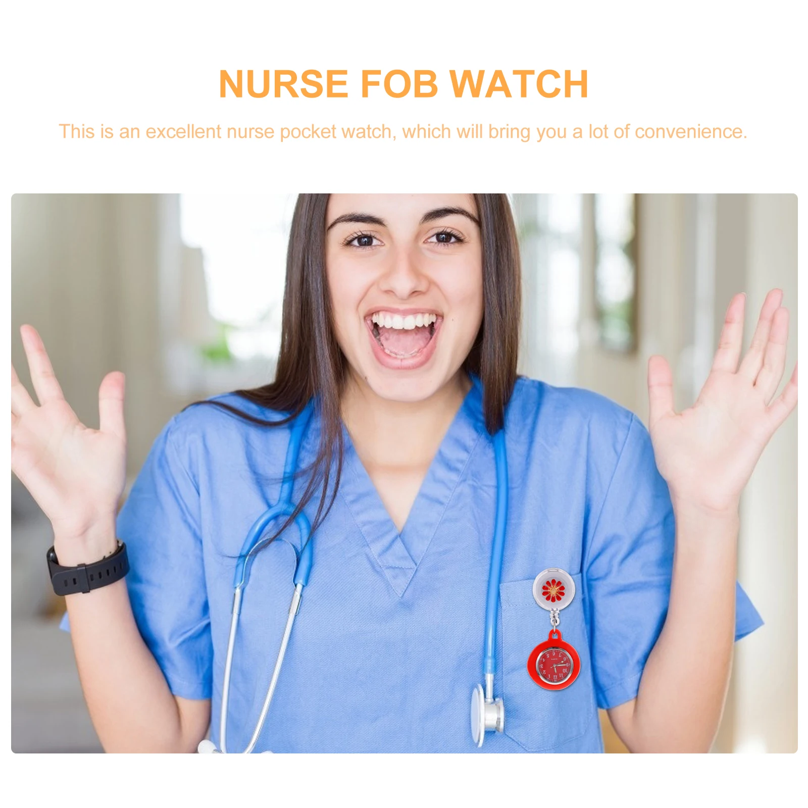

Nurse Pocket Watch Retractable Durable Alloy Clear Glass Women Men Fob Red Hanging Nurses Chest Wearable Timepiece