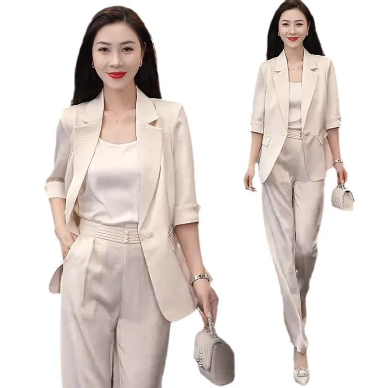 Fashion Business Small Suit Outfit Women\'s Clothing Spring New Western Temperament Small Casual Suit Jacket Three-Piece Suit