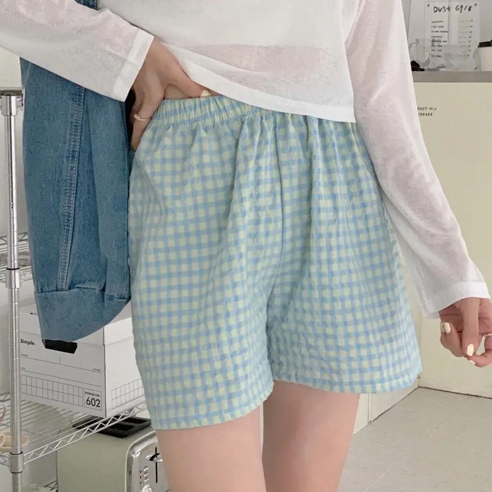 Popular Sleeping Shorts  Pockets Multiple Colors Sports Shorts  Plaid Print Loose Fit Pajama Shorts