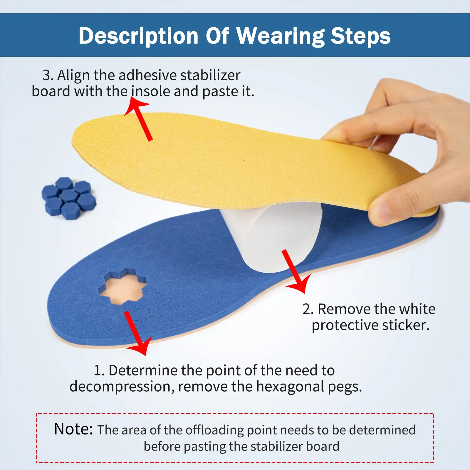 Diabetic Insole Removable Peg Insoles Foot Ulcer Insole for Foot Pain Relief, Wounds and Ulcerations of Foot, Shock Absorption