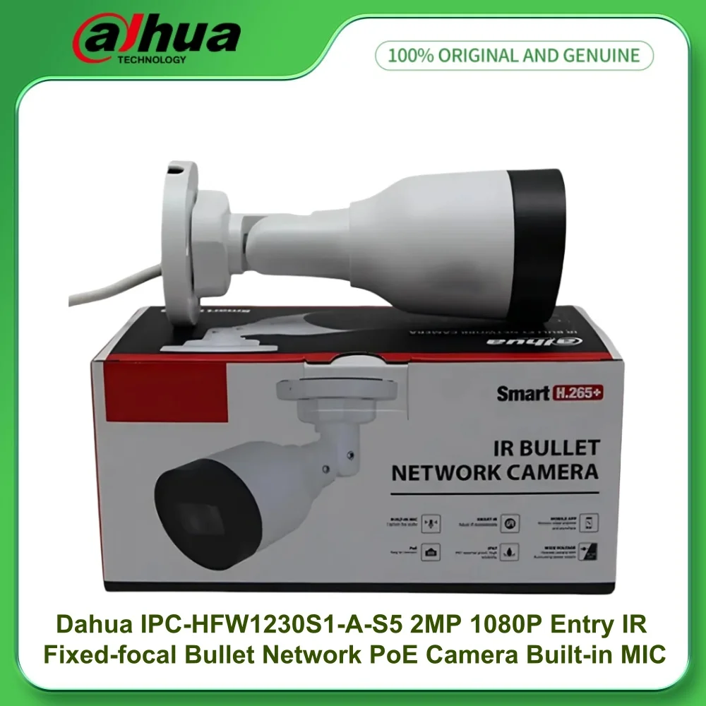Dahua IPC-HFW1230S1-A-S5 2MP 1080P Entry 30M IR Fixed-focal Bullet Network PoE IP Camera Built-in MIC IP67 Motion Detection