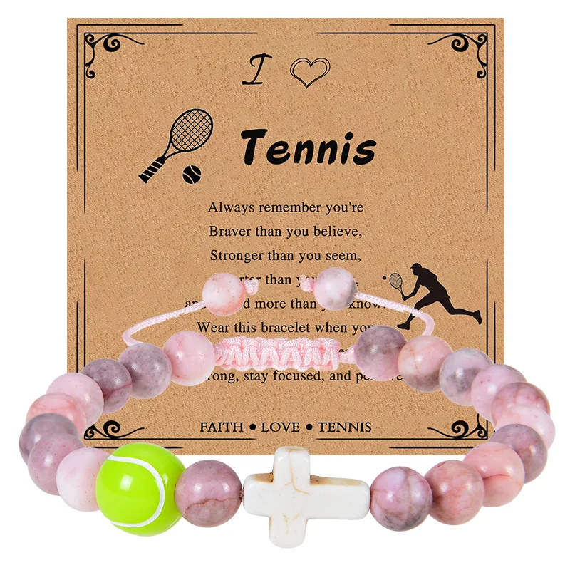 DAVINI Tennis Pink Zebra Beaded Bracelet For Coach Basketball Player Baseball Soccer Sports Bracelet Card Jewelry