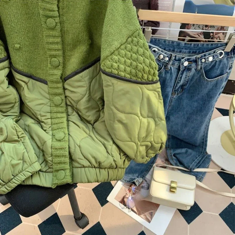 Y2k Harajuku Vintage Sweaters Coats Knit Patchwork Solid Color Single Breasted Jackets Cardigan Warm Thicken Women Clothing