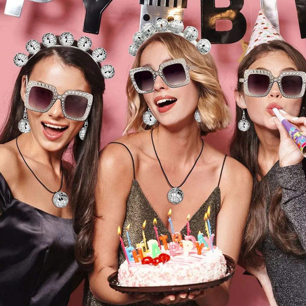 Sequins Decorative Props Set Shiny Earrings Vintage Sunglasses Very Suitable For Disco Themed Party