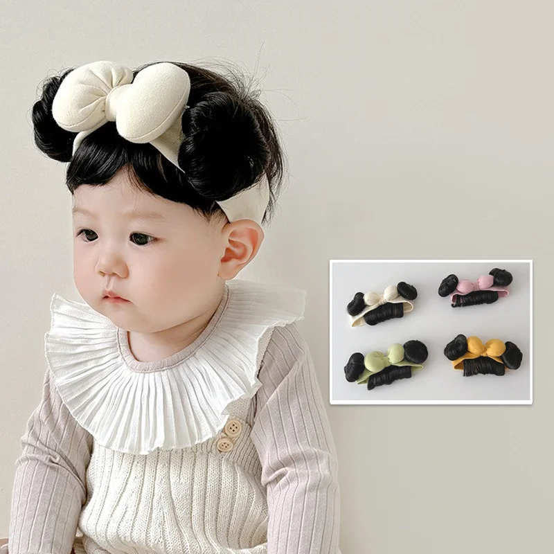 Baby Wigs Bangs Headband Big Bow Newborn Elastic Hair Bands Princess Girl Headwear Kids Hair Accessories Cute Photography Props