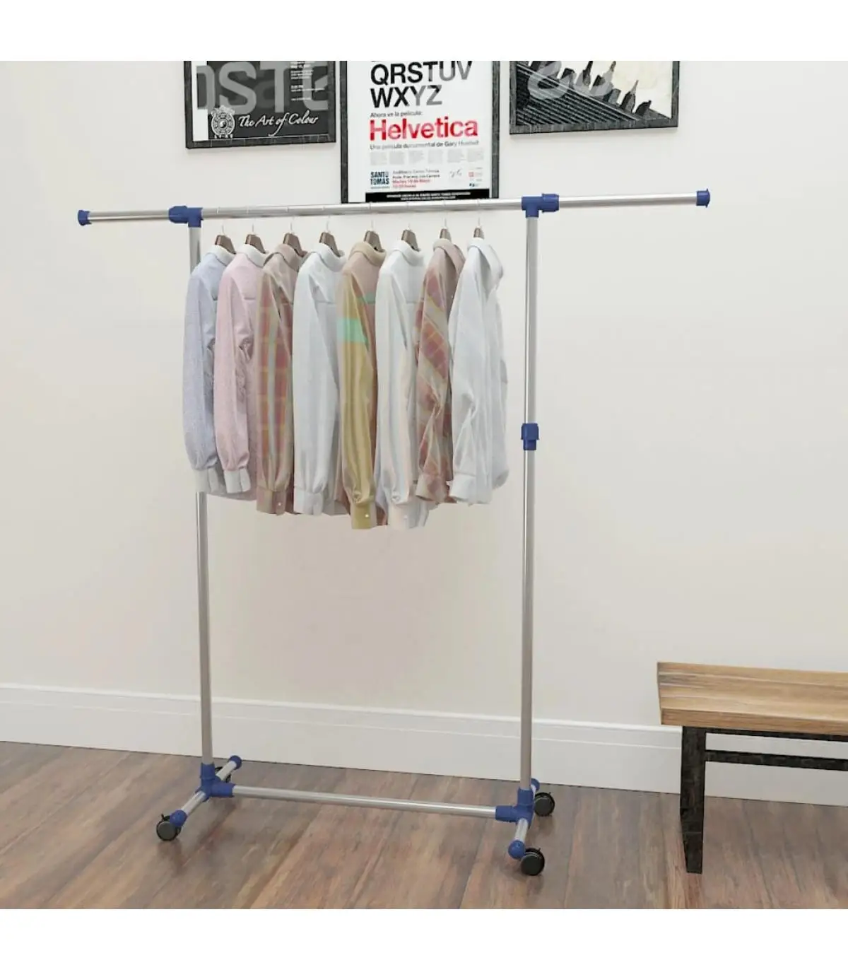 Organizer dressing room and bar hangers adjustable hanger stainless steel 165x44x150 cm silver