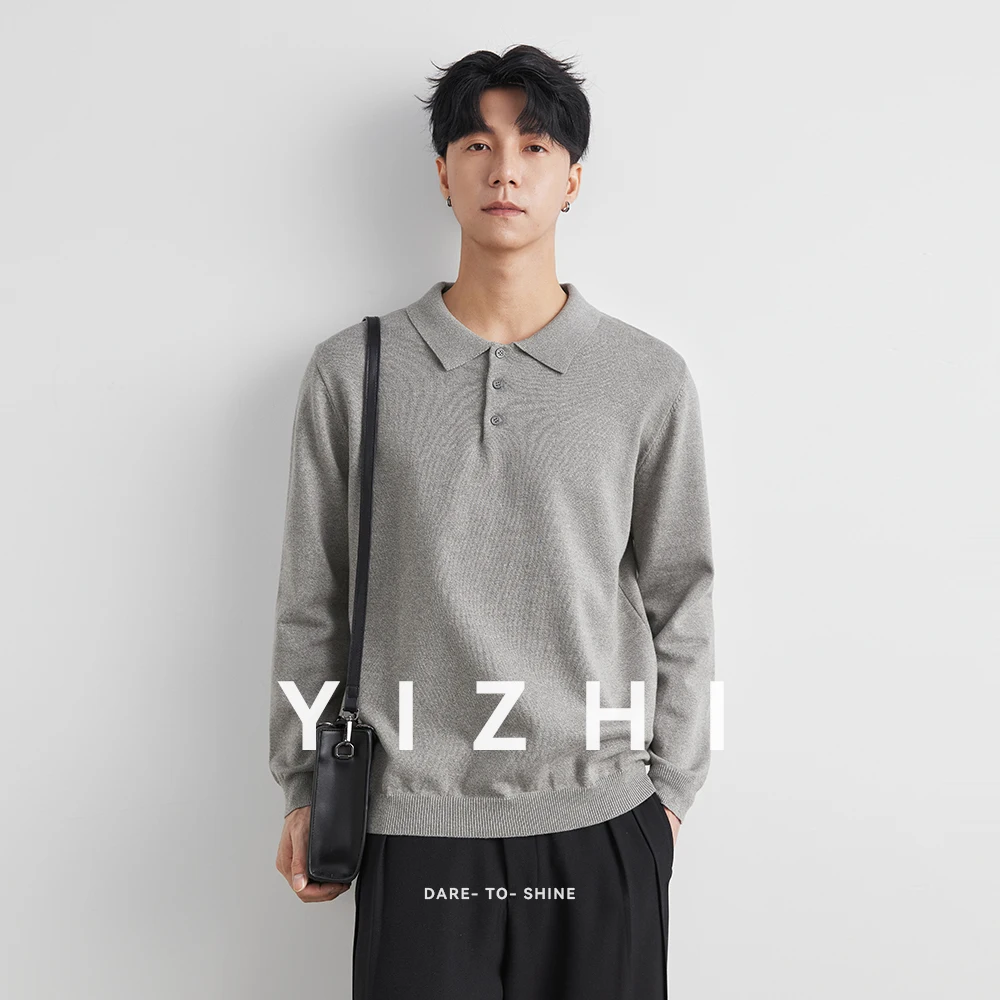 High Quality Worsted Spun Collar Wool Sweater Men's Spring And Autumn Business Polo Sweater Thin Long Sleeved Knitted T-shirt - Image 4