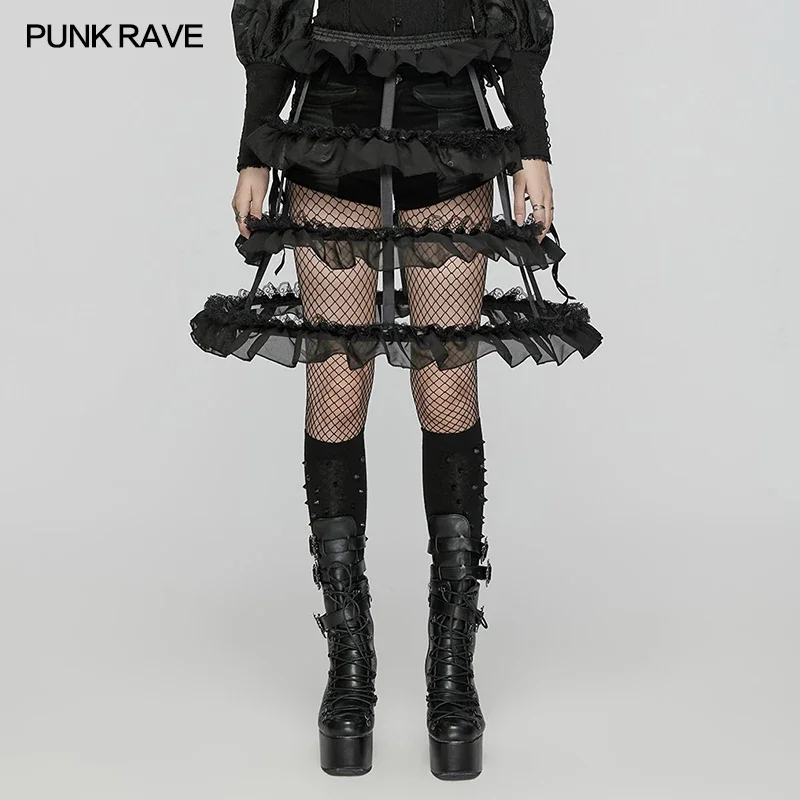 

PUNK RAVE Women's Lolita Baroque Bird Cage Bustle Triple Layers and Double-sided Hollow Out Design Club Skirt Pskeleton