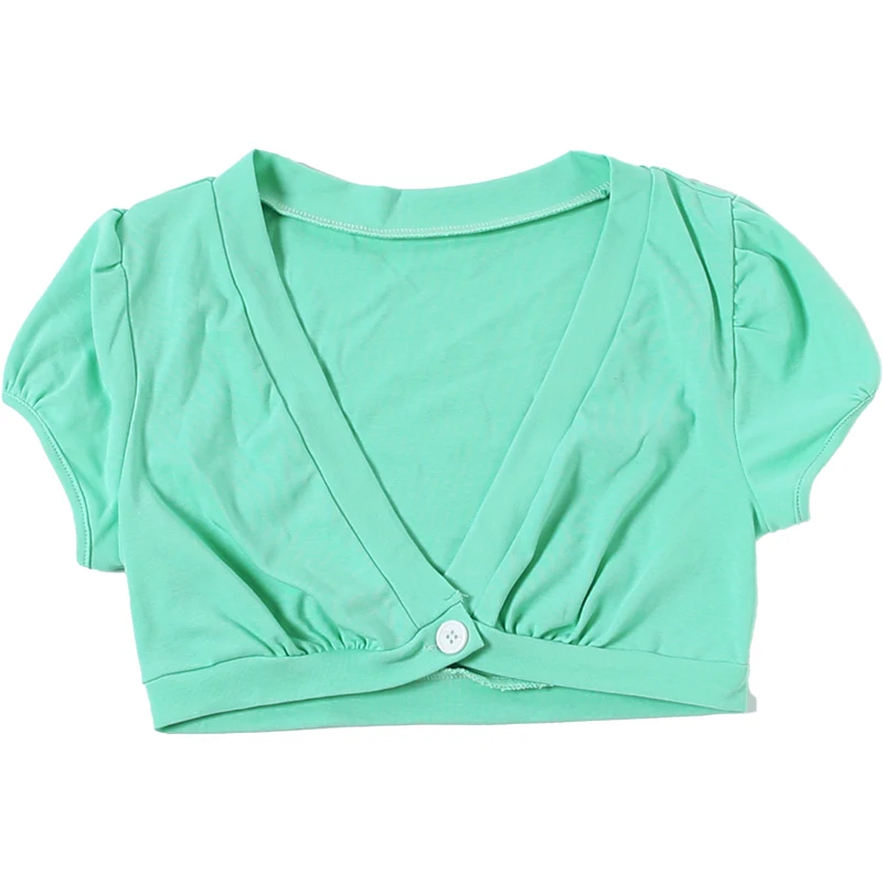 Weird Puss Dopamine Style T-Shirt Women Button Deep V-Neck Puff Sleeve Sexy High Street Hottie Simple Classic Casual Clubwear