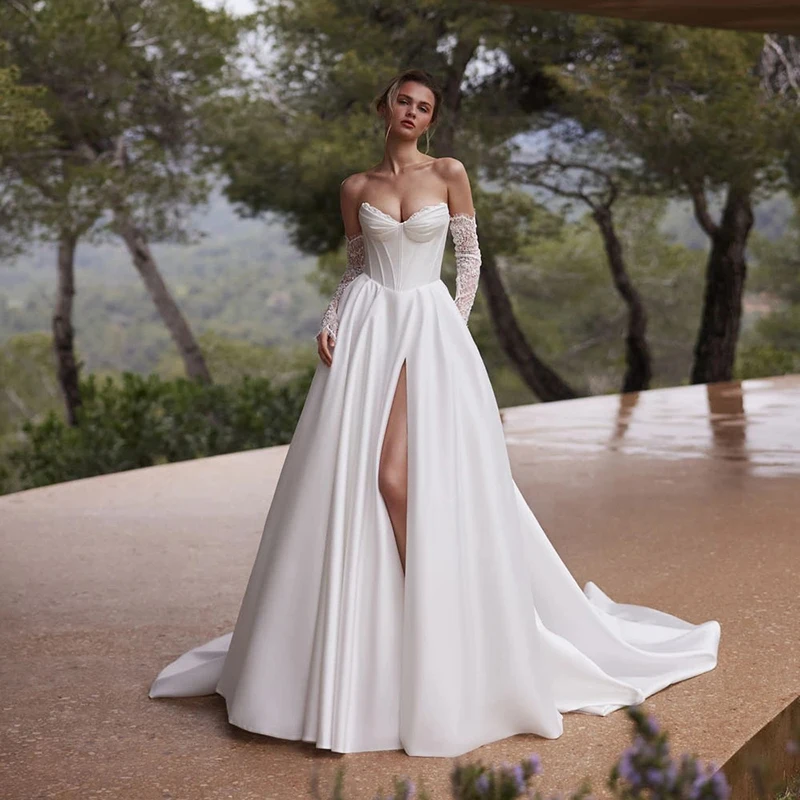 

Eightree Princess A-Line Wedding Dresses Sweetheart Side Slit Lace Satin Bridal Dress Women Wedding Ball Prom Gowns Customized