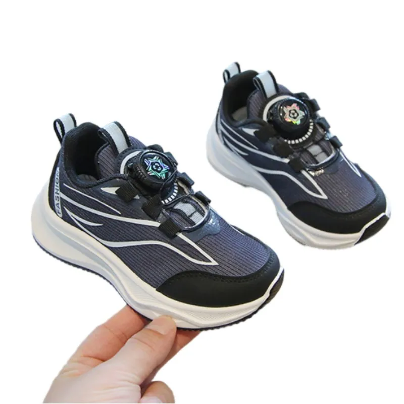 Children's Sports Shoes Spring Autumn 2026 Soft Soled Running Shoe Boys' Rotating Button White Casual Shoe for Babies