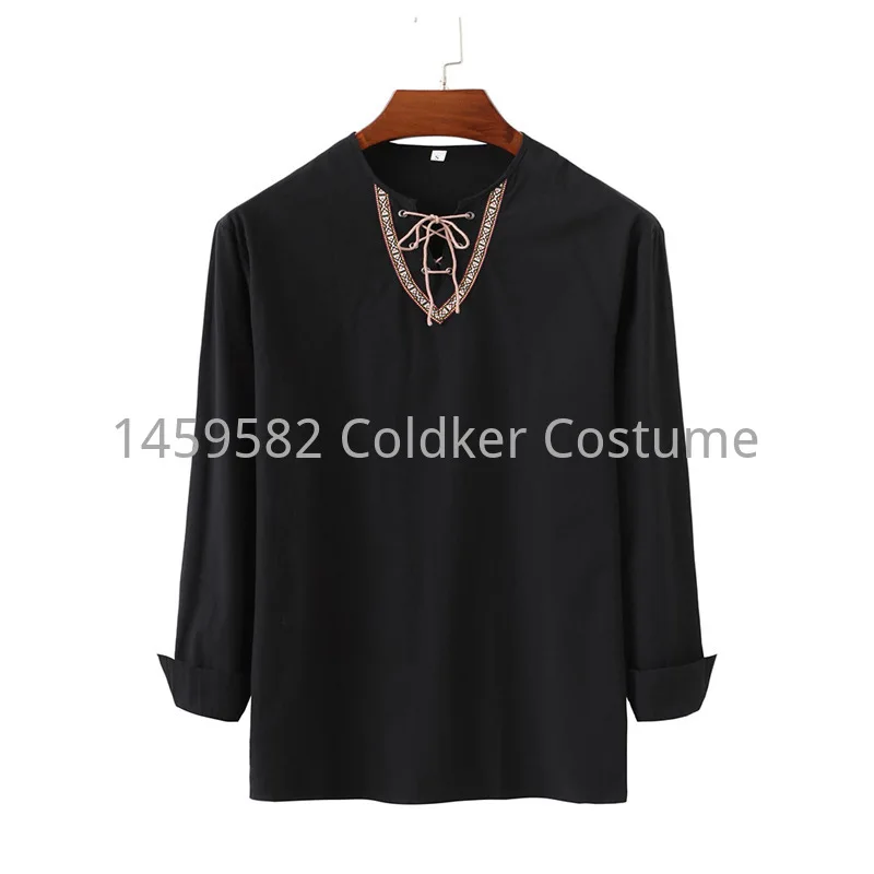 Men's Medieval shirt Pullover Vintage Thin Long Sleeve Top Casual Breathable  Front Lace Up Shirts camisas de hombre