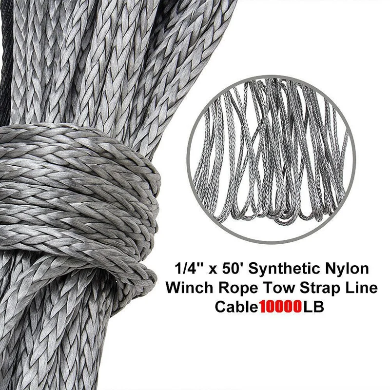 Synthetic Winch Rope, 1/4 X 50Ft Synthetic Winch Rope Line Cable For ATV UTV SUV Truck Boat Winch