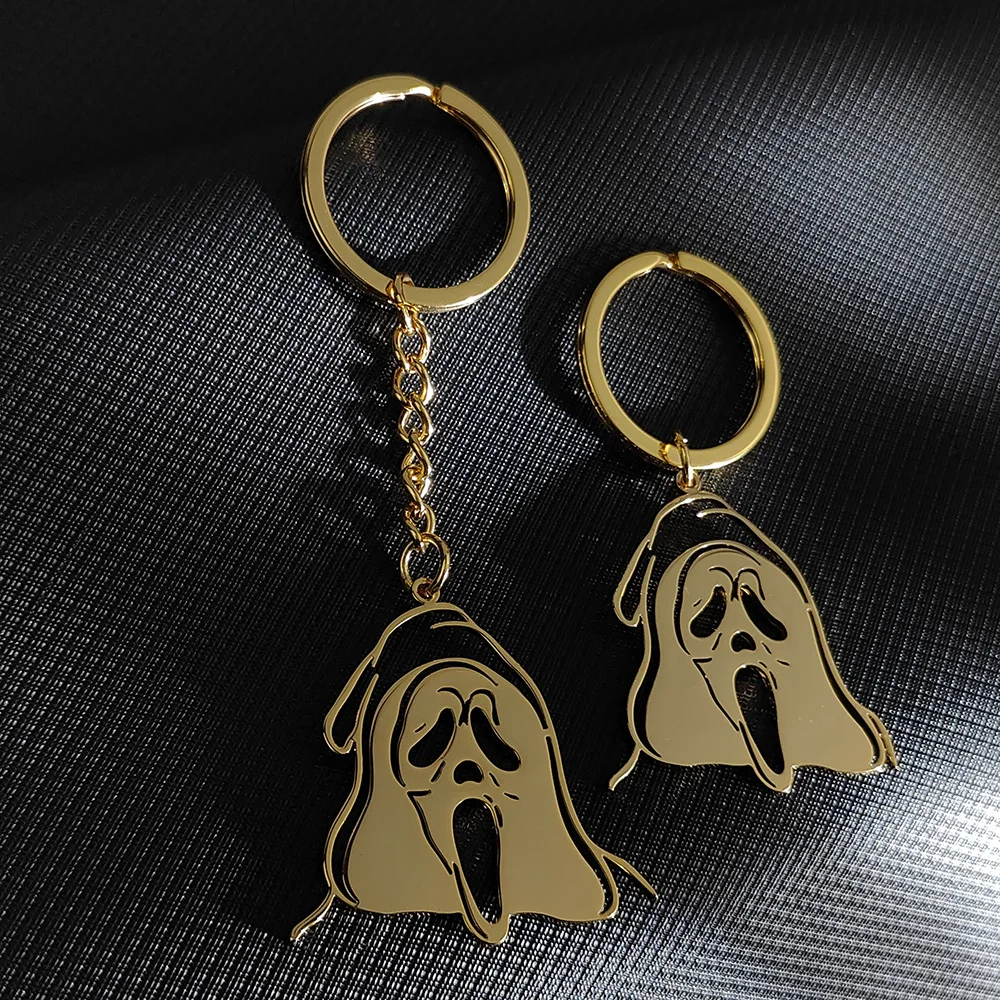 Personalized Ghost Surprised Expression Keychain Pendant Stainless Steel Punk Style Jewelry Halloween Accessory for Friends Gift