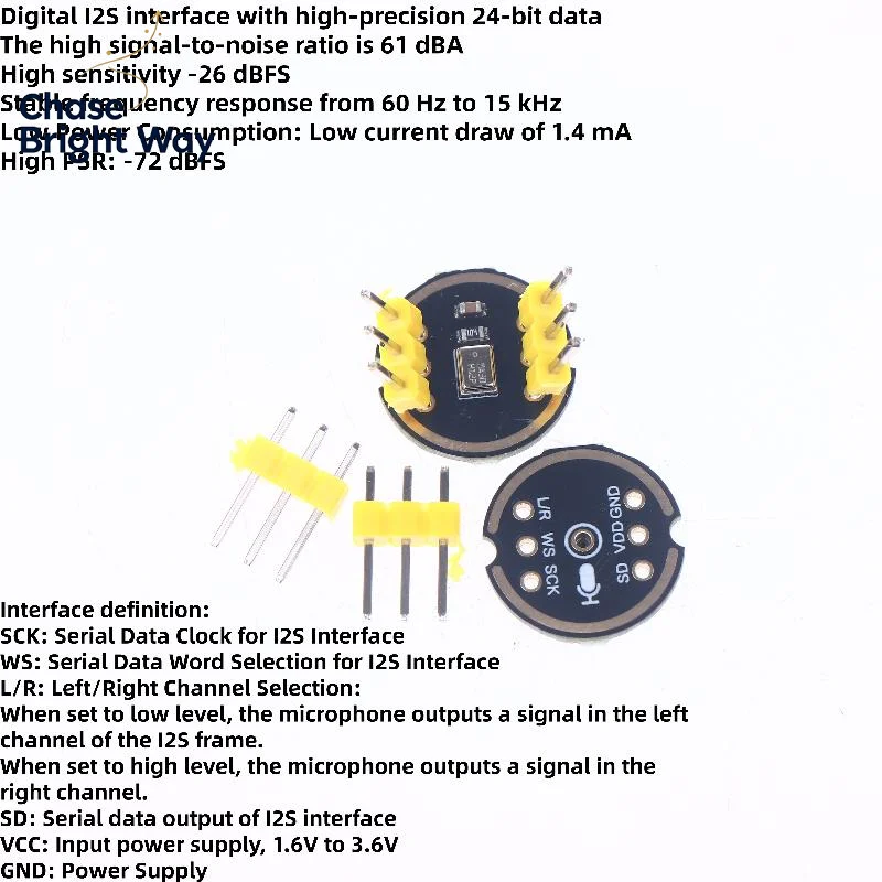 1 Set Omnidirectional High Precision Low Power Ultra-Small Size MS3625 INMP441 I2S Digital Microphone Module For ESP32 &