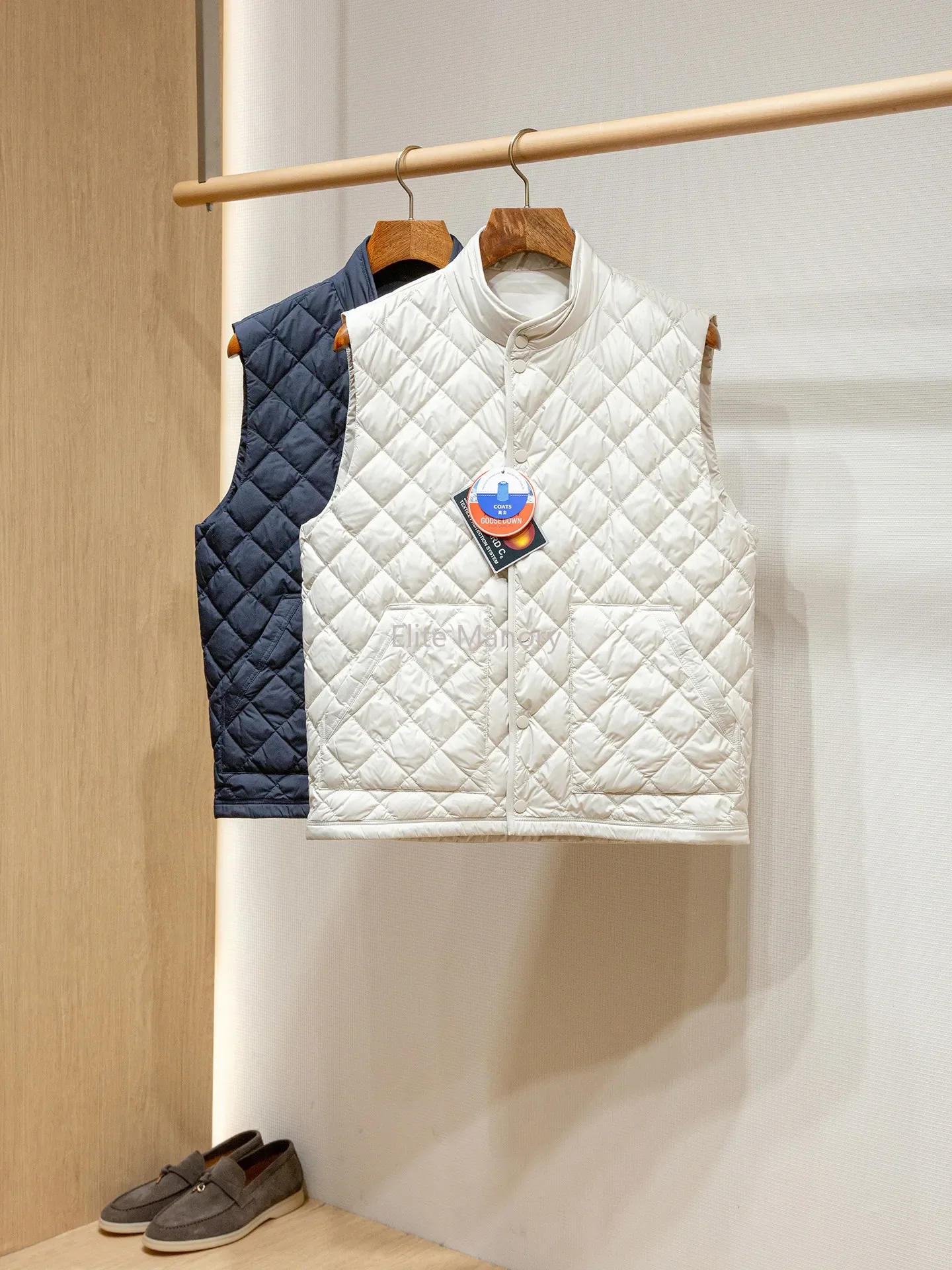 Rudolph's three-proof technology Willow Bridge white goose down, men's rhombus quilted down vest