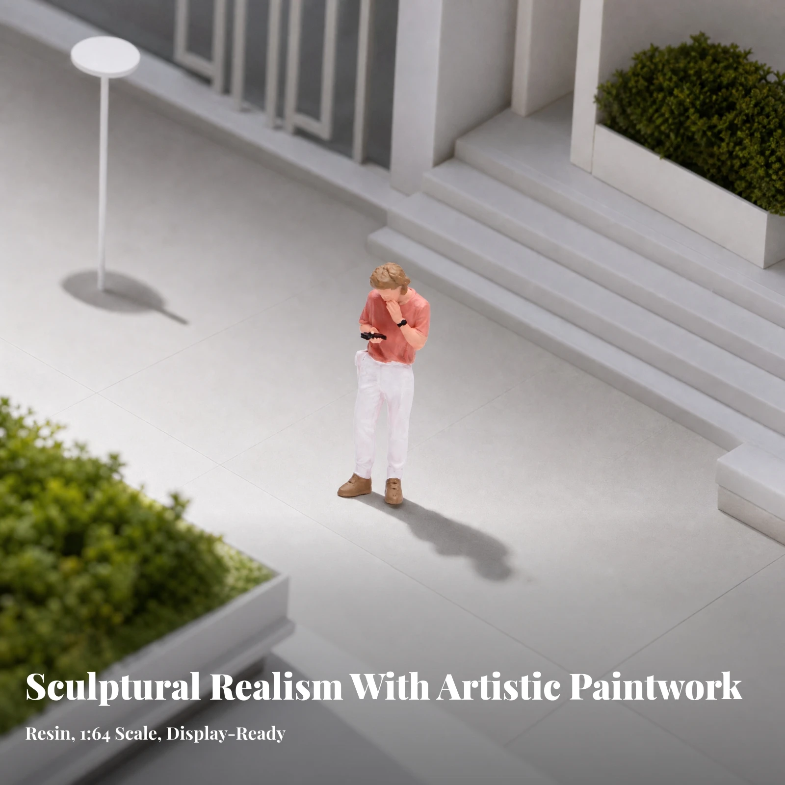 Painted Male Miniature with Smartphone Realistic 1:64 Scale Resin Figure Standing Diorama Figure with Wristwatch Non