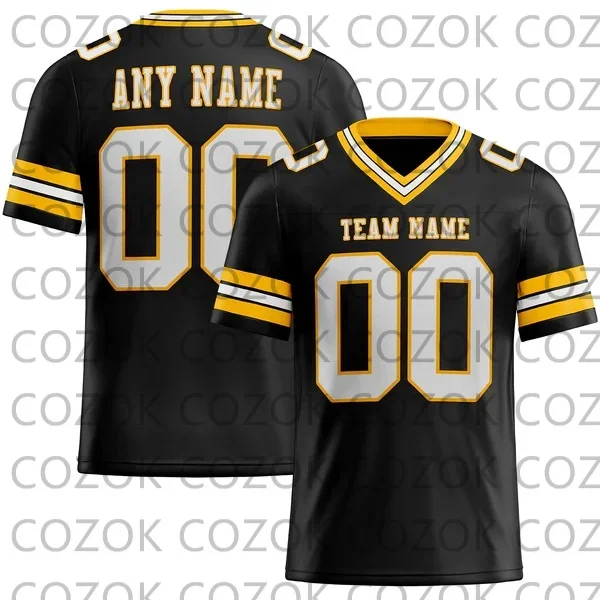 Custome Black Yellow White Football Jerseys for Men Women Unisex Football Short Sleeves Athletic Tee Shirts