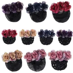 Elegant Mesh Flower Crystal Bun Snood Zircon Spring Clips For Women Nurse Hair Clip Hairnet Cover Hairpins Girls Bun Net