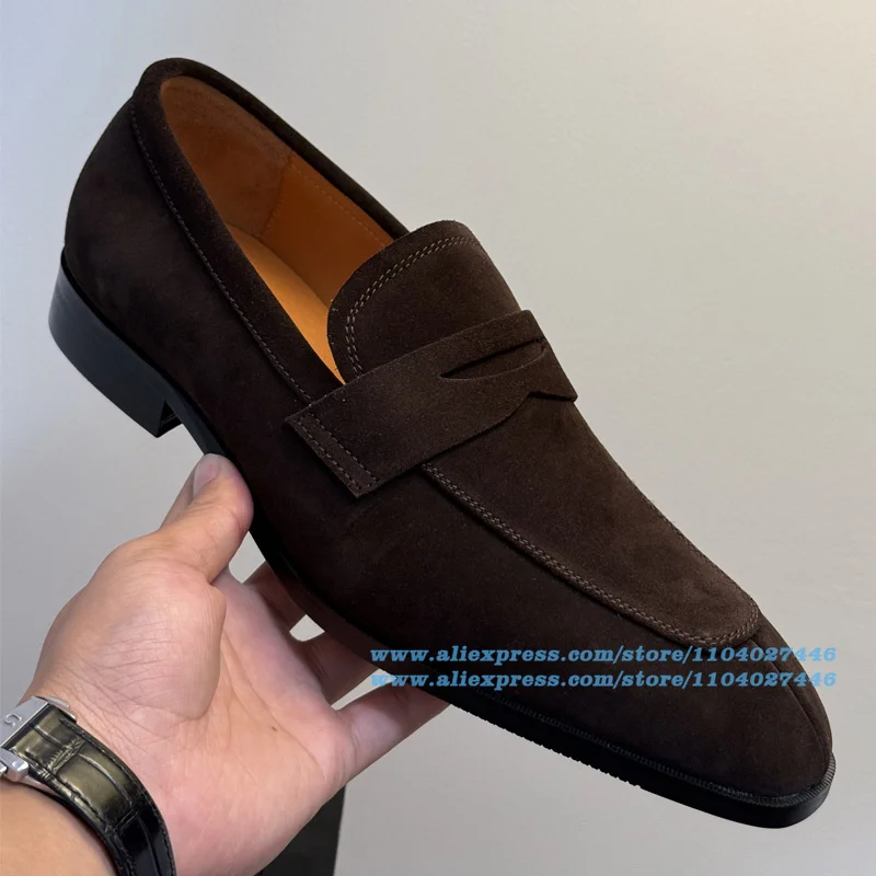 

Brown Suede Slip On Loafers Designer Style Men's Shoes Handsome Party Wear-Resistant Trendy Luxury Handmade Shoe Men's Shoes