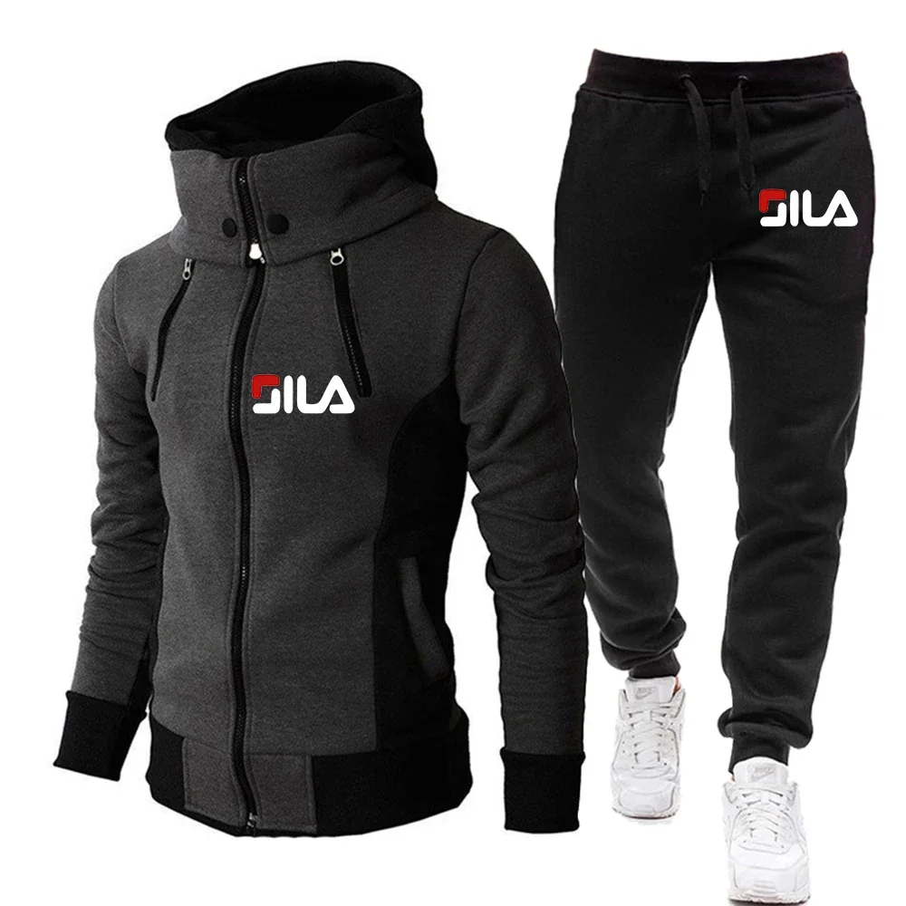 Men\'s Winter Tracksuit Hoody Hoodies+Pant High Neck 2-Pcs Set Brand Casual Coldproof Male Sports Cloth Ski Sweat Suit Streetwear