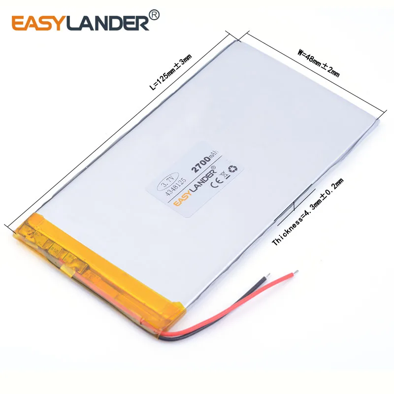 3.7 فولت 2700 مللي أمبير 4348125   بطارية ليثيوم أيون ليثيوم بوليمر قابلة لإعادة الشحن للكمبيوتر اللوحي وبنك الطاقة ومكبر الصوت