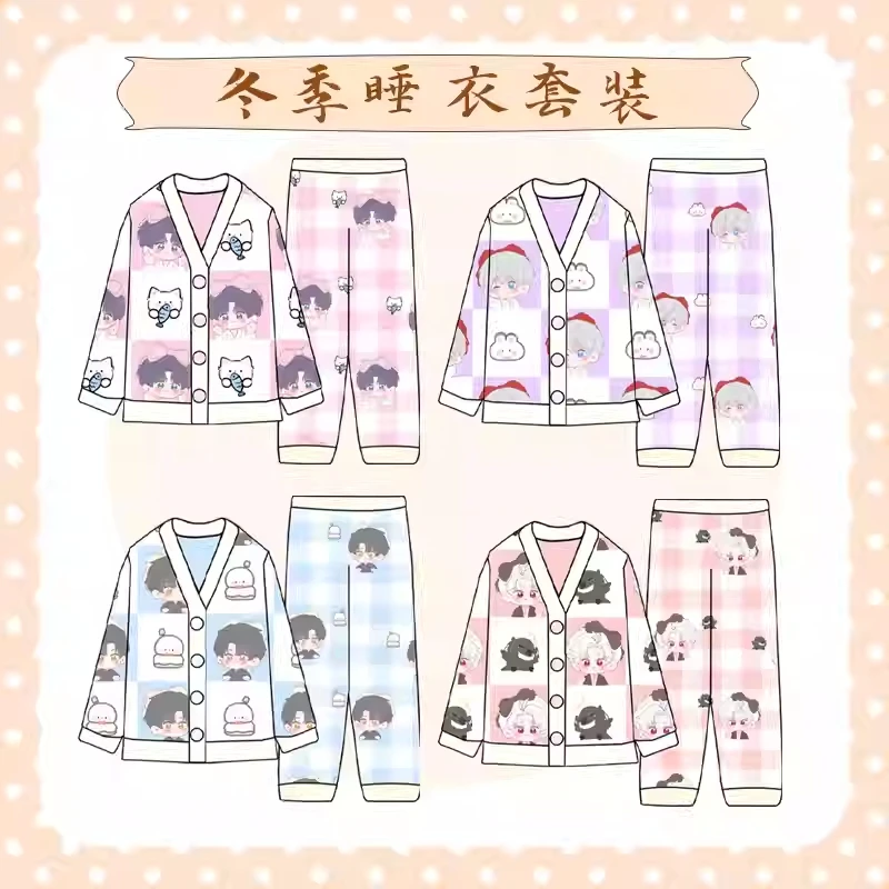 

Anime Love and Deepspace Sylus Zayne Rafayel Xavier Cosplay Flannel Pajama Set Cartoon Keep Warm Home Clothes Nightgown Xmas