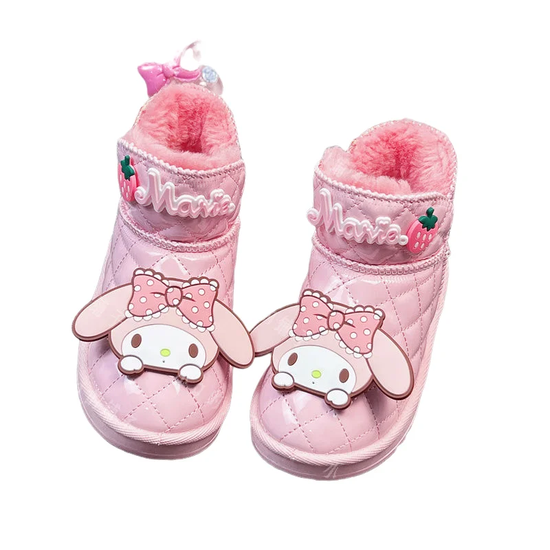 Sanrio Girl Cotton Boots Kuromi My Melody Thicken Keep Warm Middle Tube Boots Cartoon Fashion Kawaii Cute Water Proof Child Shoe