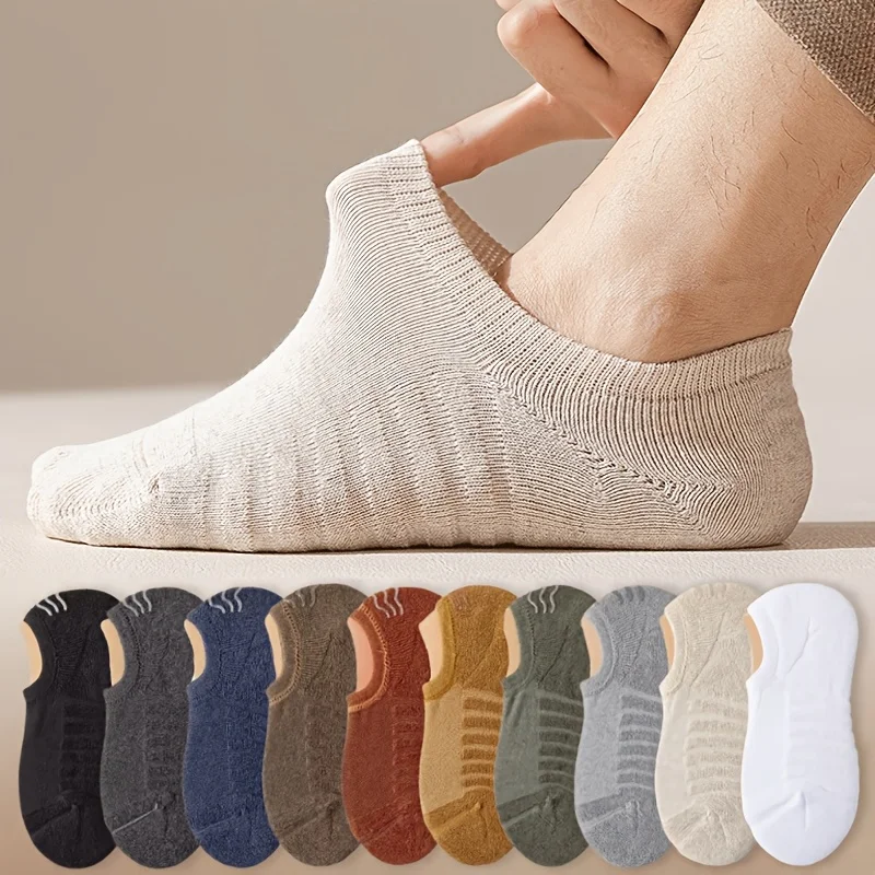 

10 Pairs Summer Men's Casual No Show Socks Solid Color Sweat-Absorbing Invisible Boat Sock for Loafers Sneakers