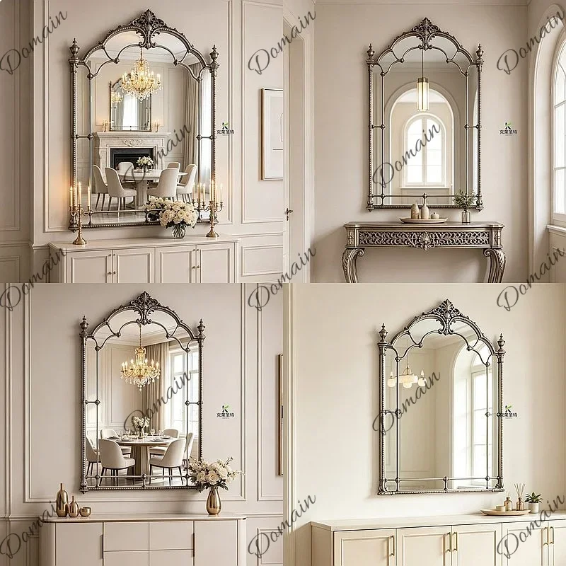 BJ Luxury Vintage Carved Mirror Wall Mounted Bathroom Vanity Mirror Rustic Decor For Living Room Fireplace