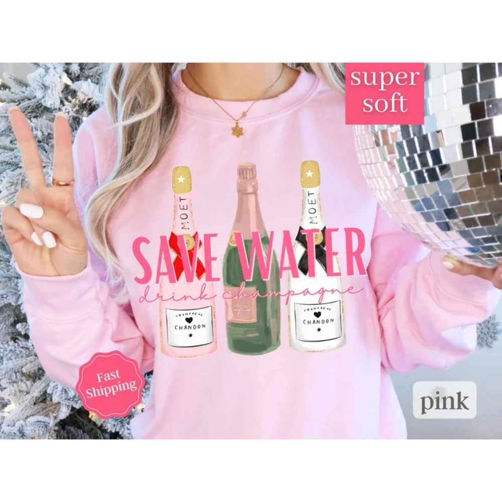 Sudadera con estampado de botellas de champán Y2k, Jersey Kawaii para amantes del champán