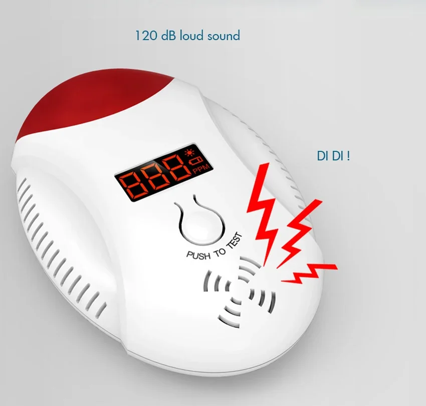 Detector de monóxido de carbono, alarma de CO con pantalla Digital LCD de 120dB, funciona con pilas, para viajes, hogar, dormitorio y cocina